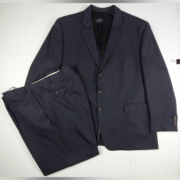 Ralph Ralph Lauren 2 Piece Suit Mens Size 52L 46x33 Black Pinstripe Wool